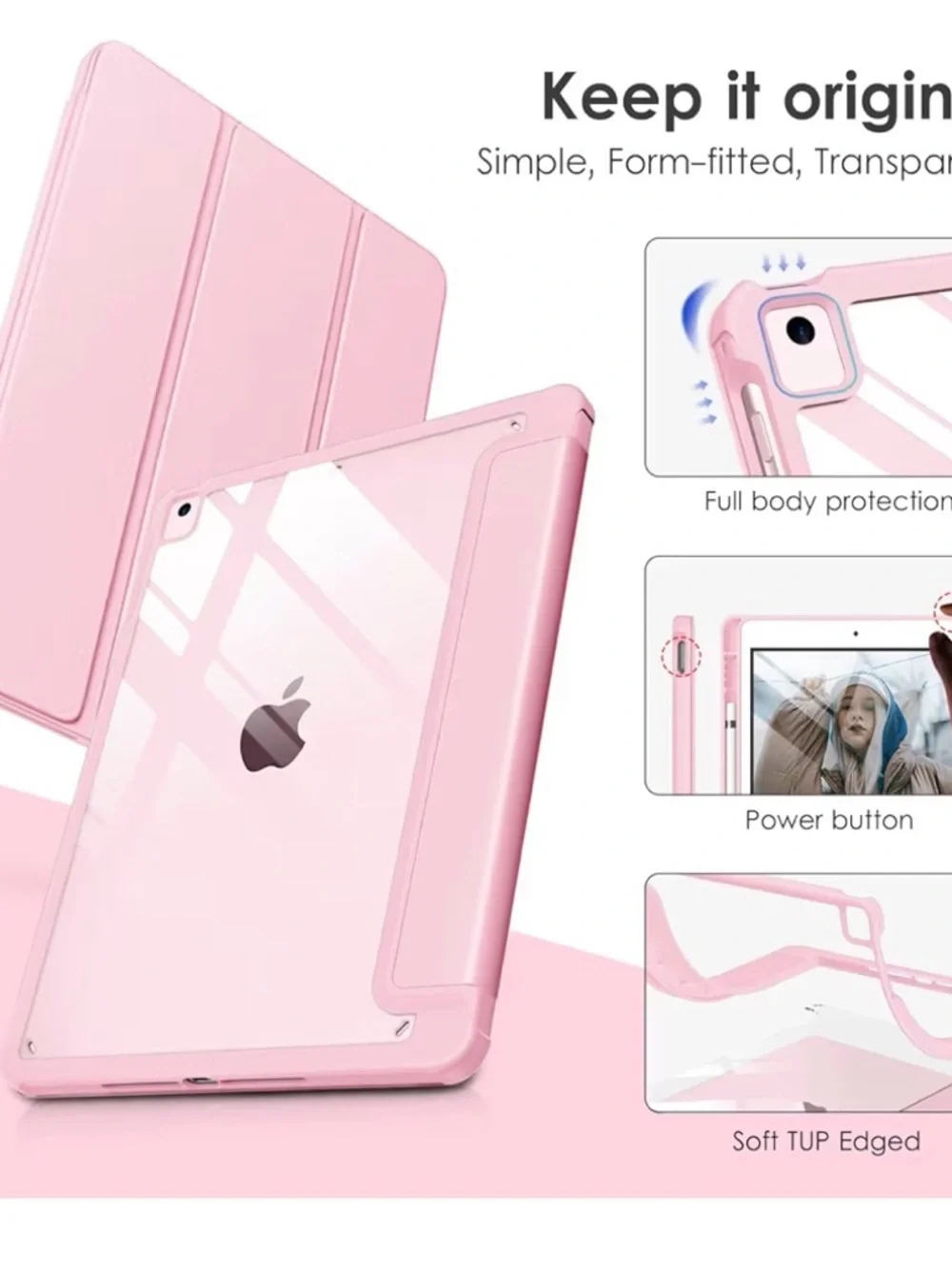 Apple Pink Clear Hybrid Tablet Case with Soft TUP Edges